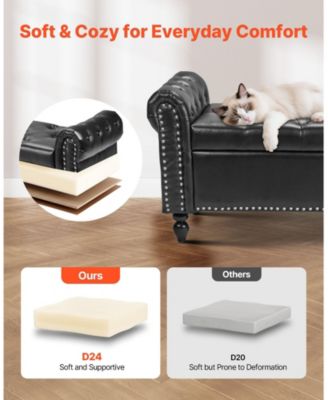 Tufted Storage Bench with Rolled Arms and Wood Legs