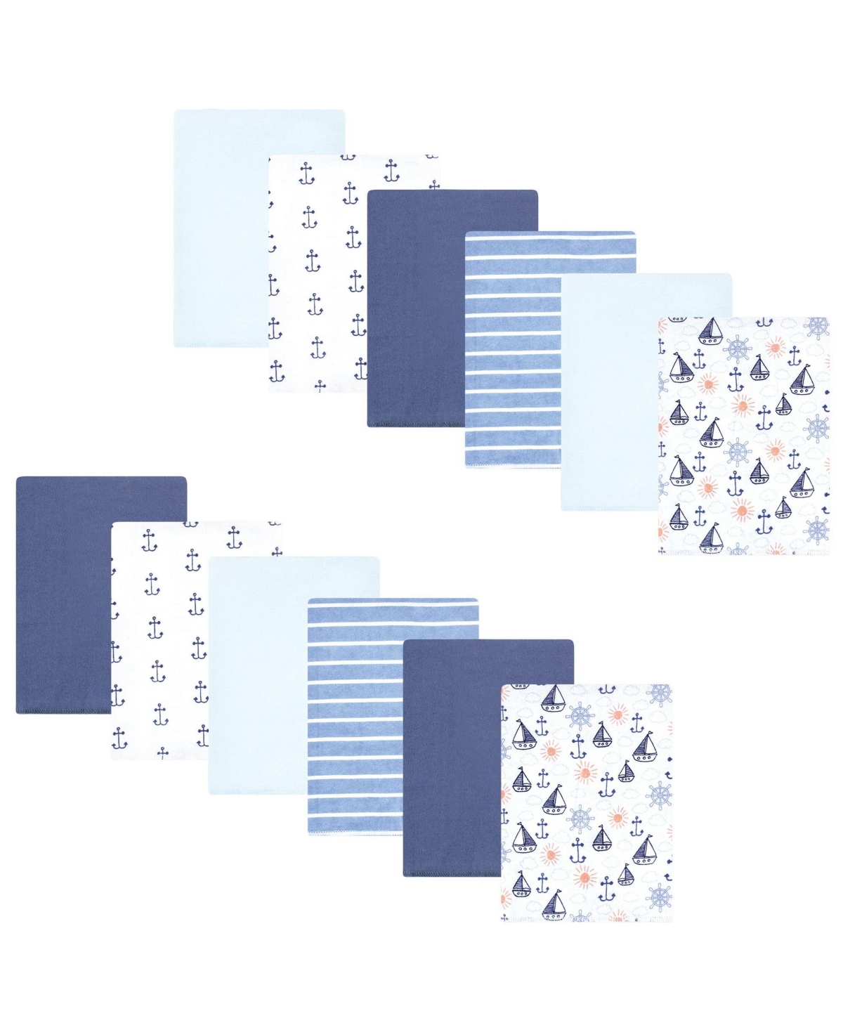 Hudson Baby Cotton Flannel Burp Cloths 12-Pack Bundle, Sunshine And Sailboats, One Size