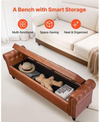 Upholstered Storage Bench with Tufted Seat and Wood Legs