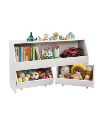 Wooden Toy Storage Organizer with 3 Cubbies and Drawers