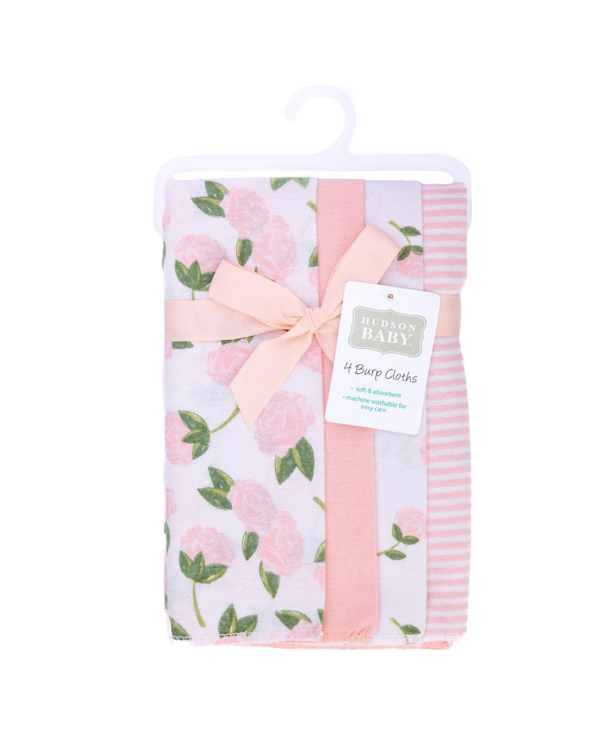 Hudson Baby Infant Girls Cotton Flannel Burp Cloths -Pack, Pink Peony
