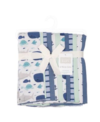 Cotton Flannel Burp Cloths 12-Pack Bundle, Sea Friends