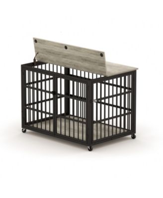 43.3 in. W x 29.9 in. D x 33.5 in. H dog crate wrought iron frame door with side openings in Gray