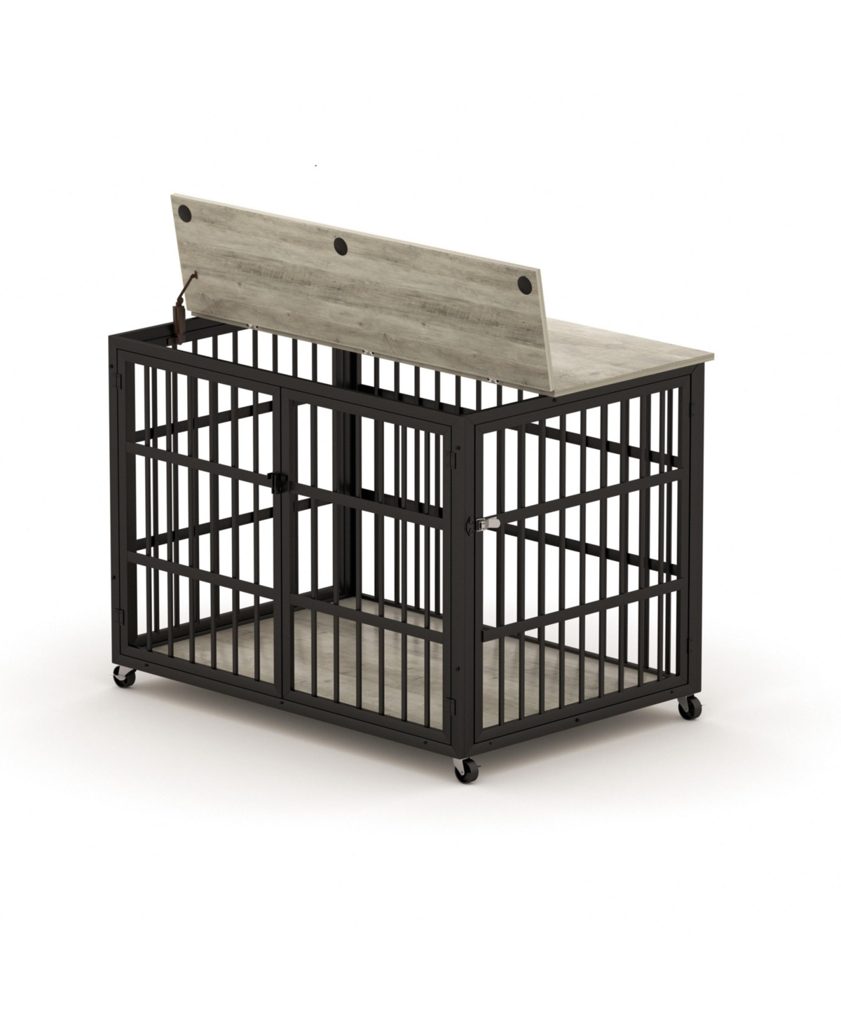 Aostirmotor 43.3 in. W x 29.9 in. D x 33.5 in. H dog crate wrought iron frame door with side openings in Gray