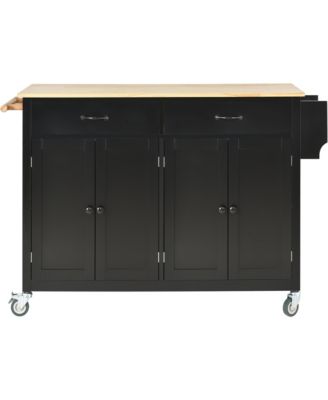 54.3inch Kitchen Island Cart with Solid Wood Top, Locking Wheels, 4-Door Cabinet, Two Drawers, Spice Rack and Towel Rack for Dining Room