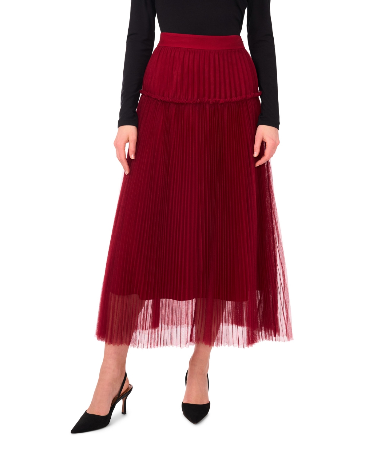 Vince Camuto Women's Pleated Pull On Midi Skirt