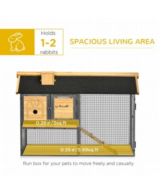 Wooden Rabbit Hutch Outdoor with Run, Bunny Cage with Removable Tray