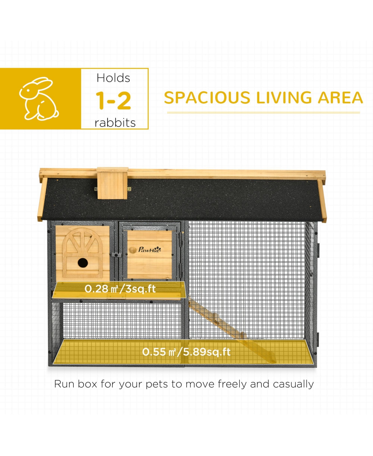 PawHut Wooden Rabbit Hutch Outdoor with Run, Bunny Cage with Removable Tray