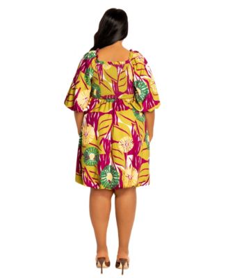 Plus Size Print Smocked Puff Sleeve Bubbled Dress