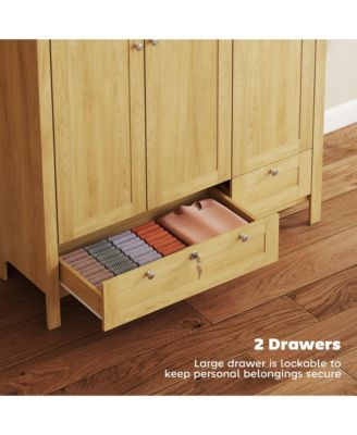 Wardrobe Closet with 3 Doors and 2 Drawers Bedroom Armoire