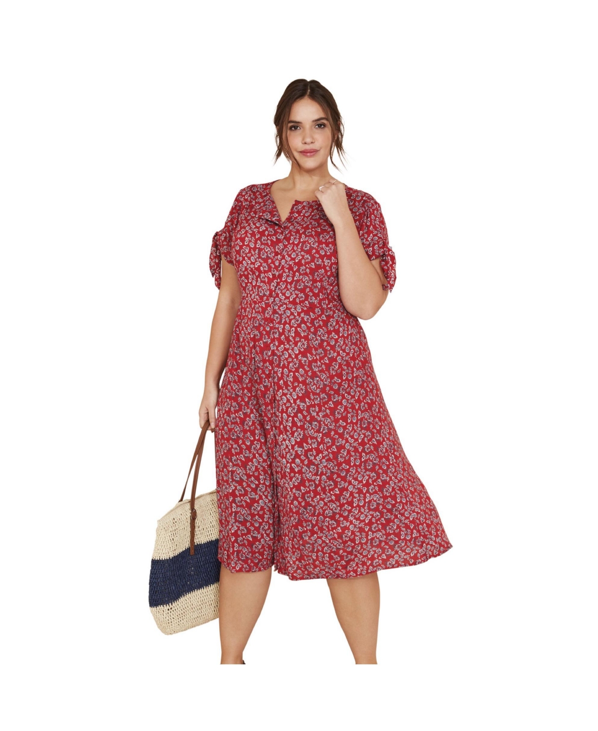 ellos Women's Plus Tie-Sleeve Dress