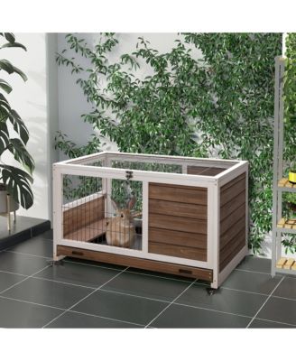 Rabbit Hutch Indoor Small Animal House w/ Pull Out Tray Casters Ramp
