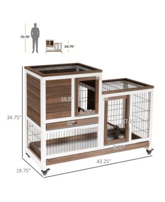 Rabbit Hutch Bunny Cage Indoor Small Animal House w/ Run Pull Out Tray
