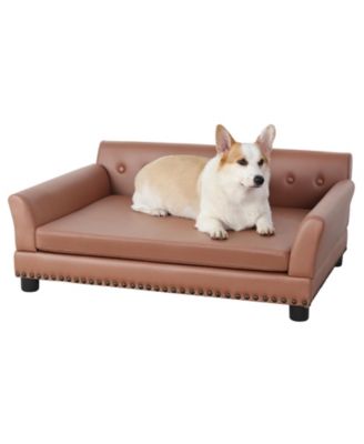 Large Sized Dog Sofa Couch Raised Calming Dog Bed Leather Lounger Waterproof