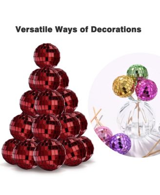 20PCS 1.6" Small Disco Ball Mirror Mini Hanging Decoration for Events Wedding 70s 80s Party Business Holiday Home Decor Red