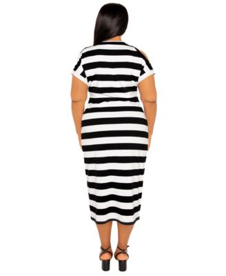 Plus Size Cut Out Shoulder Stripe Jersey Dress