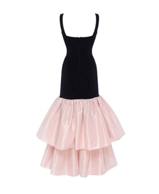 Women's Black Fitted Maxi Dress With Puffy Tiered Skirt