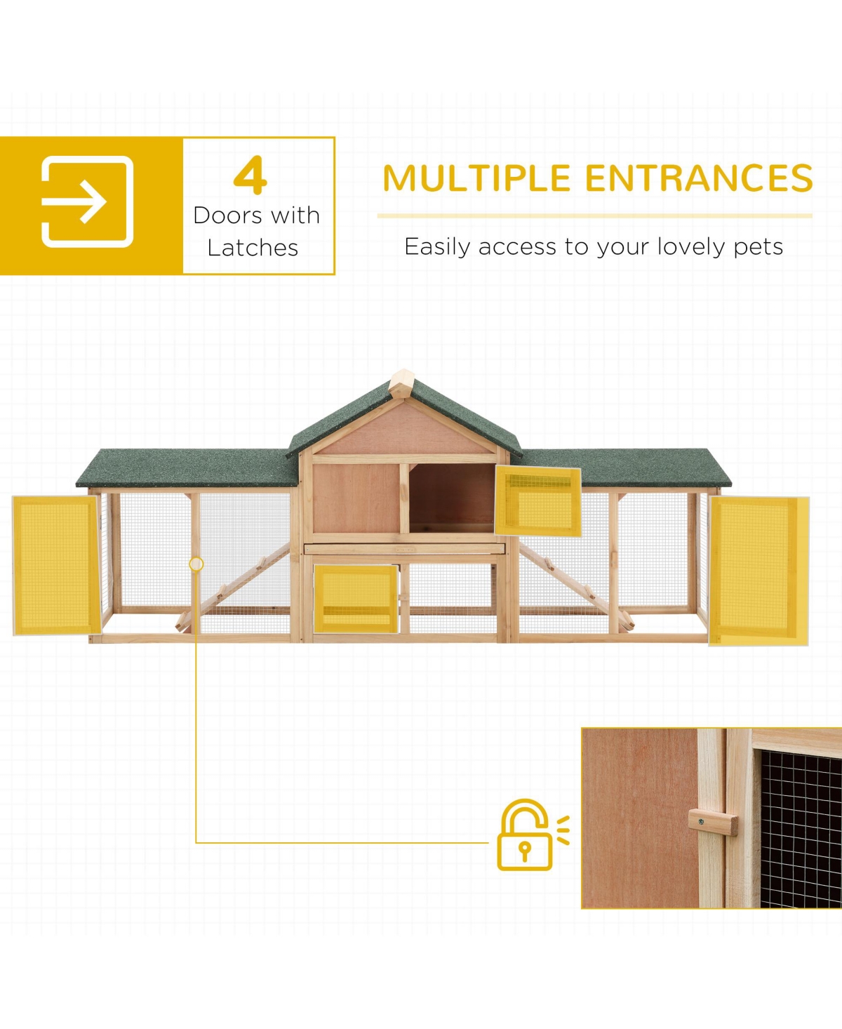 PawHut 83" Wooden Rabbit Hutch House with Run