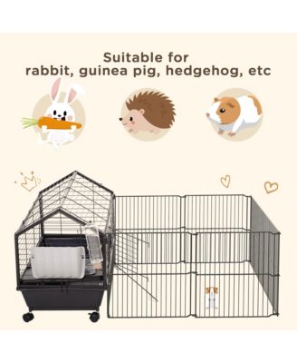 Small Animal Playpen Cage w/ Rolling Caster, Water Bottle, 35" L