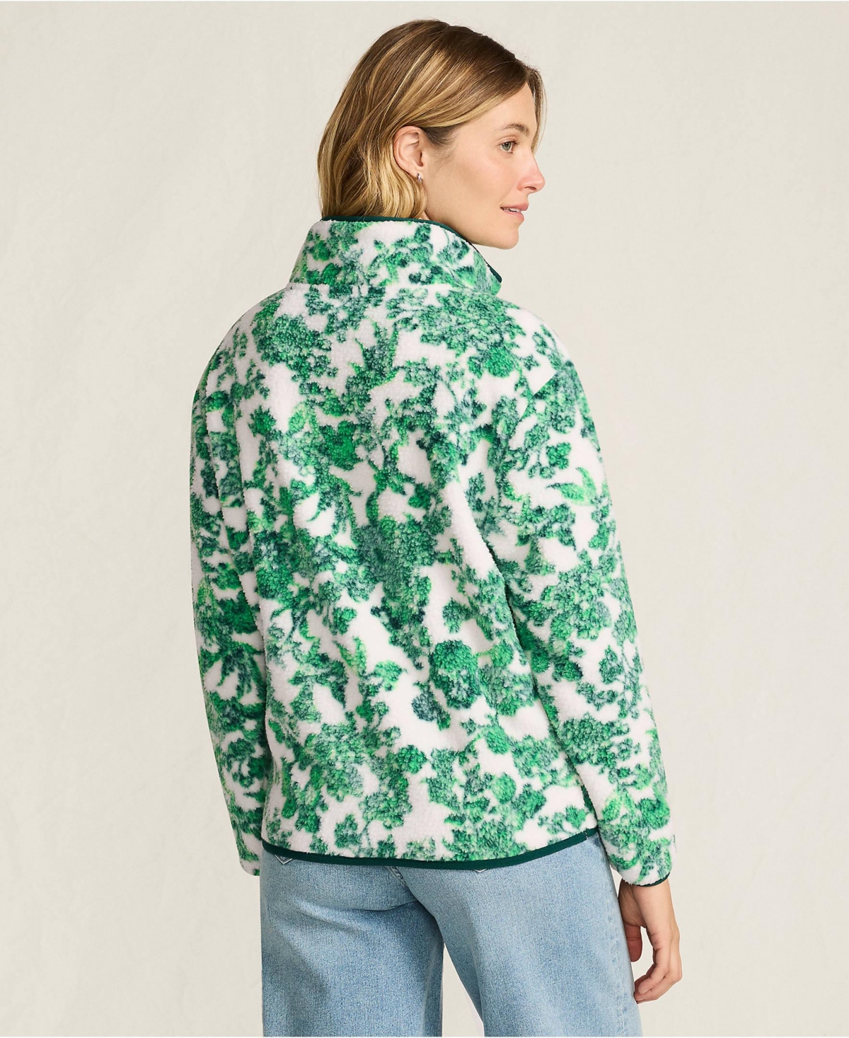 Lands' End Women's Print Half Zip Cozy High Pile Fleece Pullover