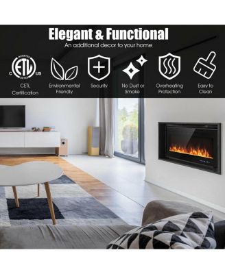 50 Inch Recessed Electric Insert Wall Mounted Fireplace with Adjustable Brightness