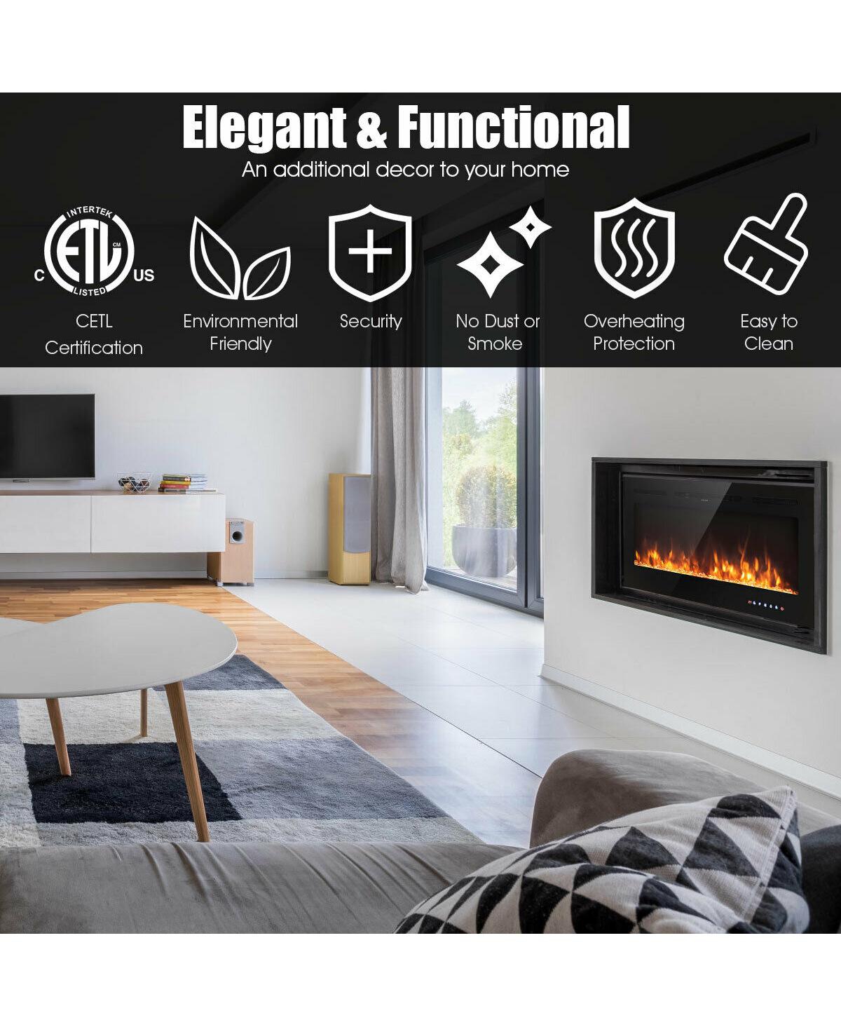 50 Inch Recessed Electric Insert Wall Mounted Fireplace with Adjustable Brightness