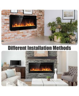 50 Inch Recessed Electric Insert Wall Mounted Fireplace with Adjustable Brightness