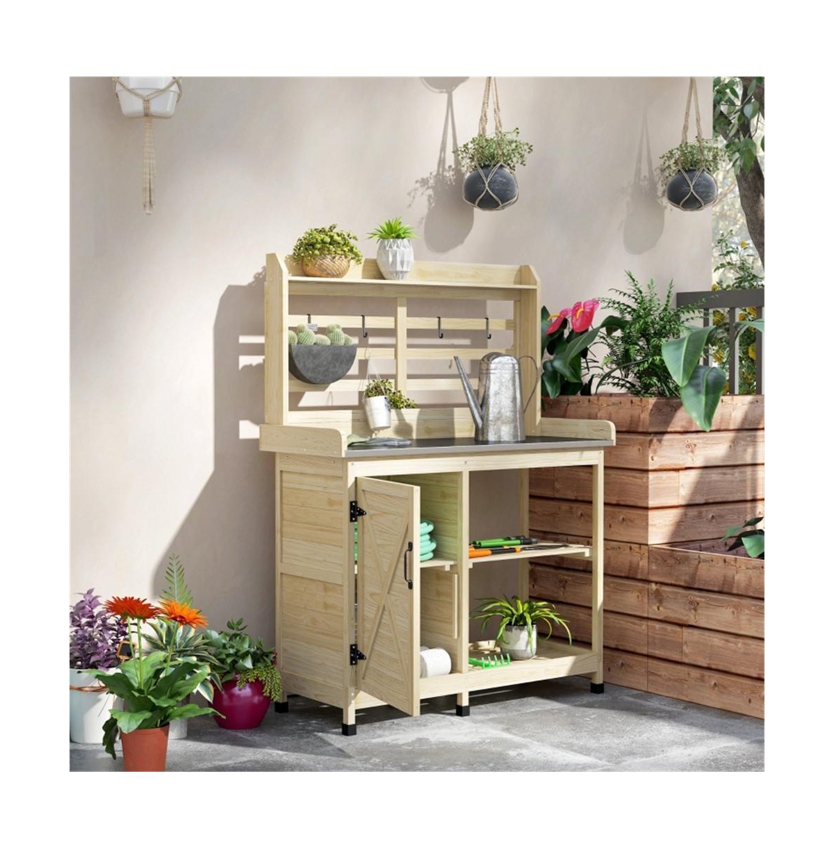 Outdoor Potting Bench with Open Shelf Storage for Gardening Needs