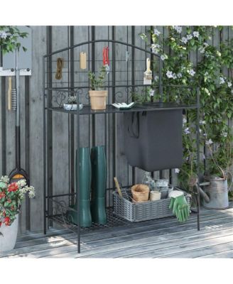 Wooden Garden Work Bench with Storage for Plants and Tools