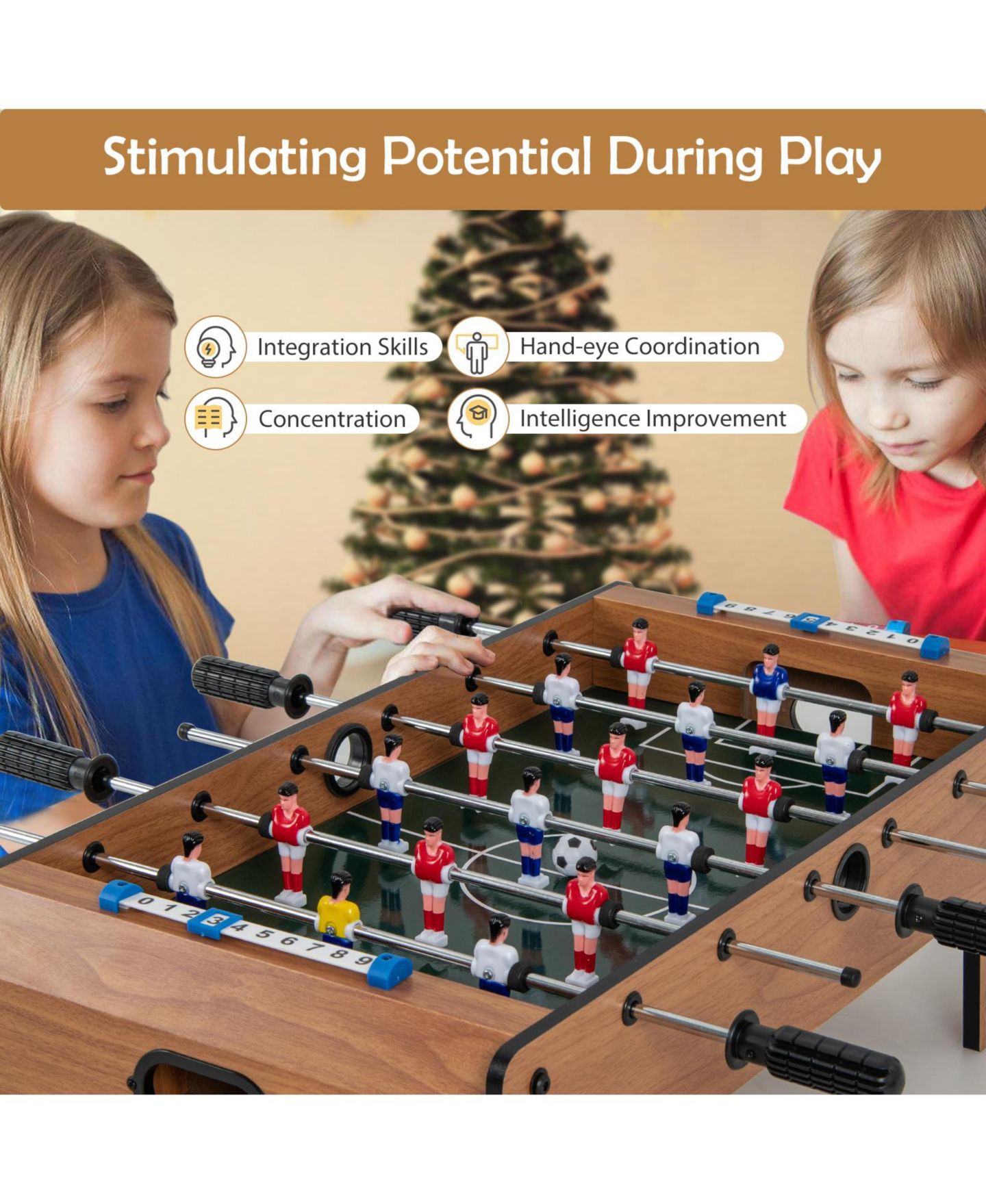 Детская игрушка SUGIFT 27-Inch Tabletop Foosball Table, Includes 20 Game Pieces, Ages 14+, цвет: Коричневый — фото 9