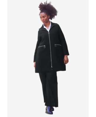 Women's Zip-Front A-Line Coat With Back Inverted Pleat