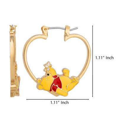 Winnie the Pooh Heart Hoop Earrings, Gold-Tone