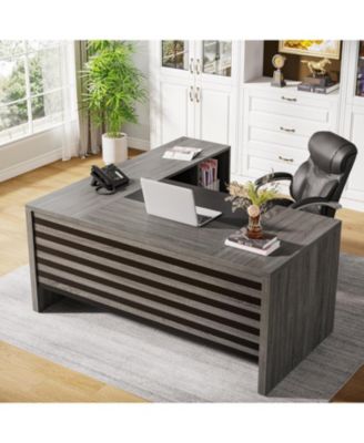 62.2" Gaming Table,Executive Desk with Mobile File Cabinet, L-Shaped Office Desk with Storage Shelves