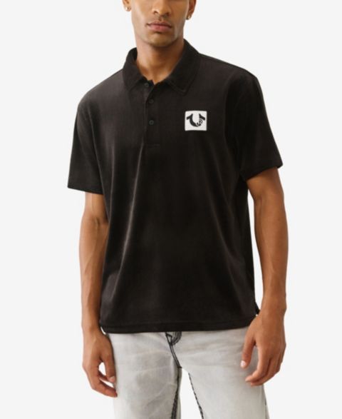 Мужское поло True Religion Short-Sleeve Velour Polo Shirt, цвет: Угольно-чёрный