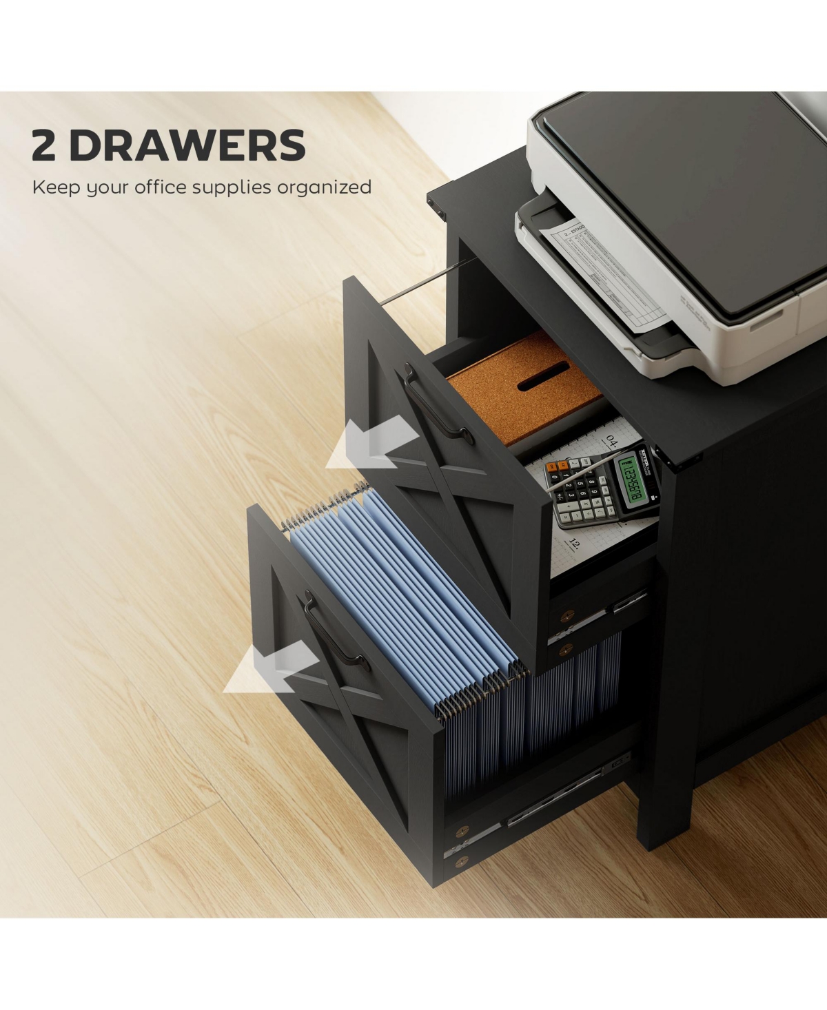 Homcom Vertical File Cabinet with 2 Drawers for A4 Letter Size, Light