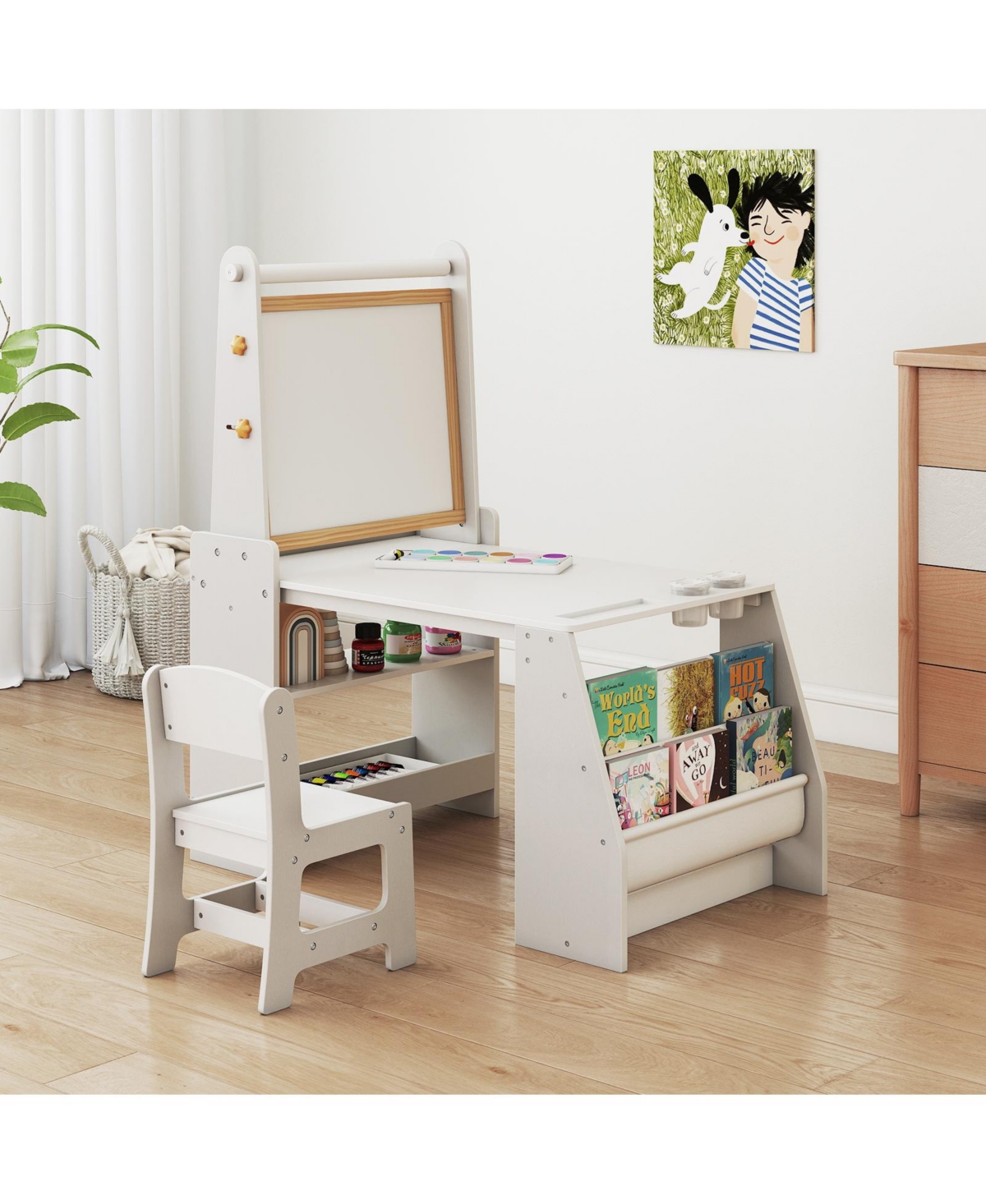 Kids Table and Chair Set with 3-in-1 Easel and Storage