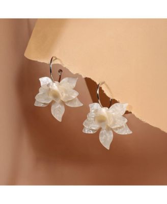 Women's The La-Flora Hoop Earrings - Ivory White & Metallic Silver