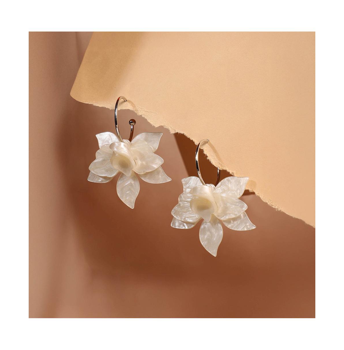 Women's The La-Flora Hoop Earrings - Ivory White & Metallic Silver