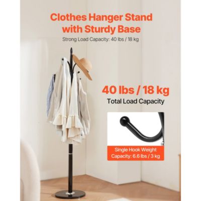 Freestanding Coat Rack with Marble Base and 6 Hooks for Coats.