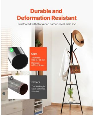 Freestanding Design Coat Rack Stand with 2 Storage Shelves, 6 Hooks