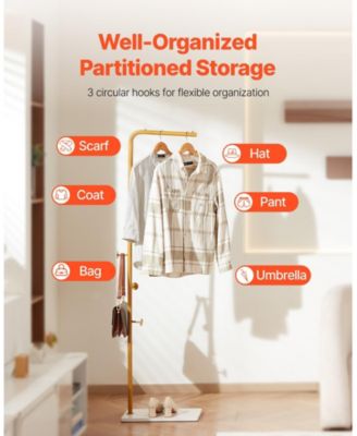 Freestanding Coat Rack with Quartz Stone Base and 3 Round Hooks