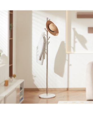 Marble Base Coat Rack Stand with 8 Hooks, Freestanding Design.