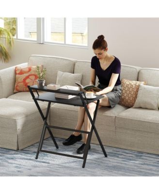 HOMCOM Small Folding Desk Foldable Computer Desk with Monitor Shelf