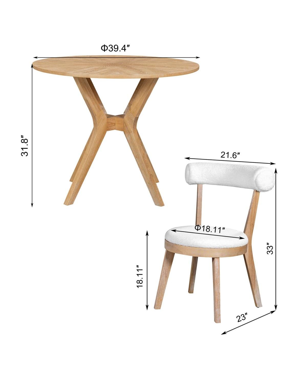 3-Piece Round Dining Set, Mid-Century Modern Table and 2 Upholstered Chairs for Small Kitchen or Dining Room-Maison Boucle