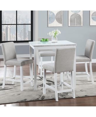 5-Piece Counter Height Dining Set with 4 Upholstered Chairs, 34.5" Square Table with Crystal Trim for Small Dining Room-Maison Boucle