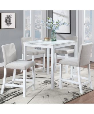 5-Piece Counter Height Dining Set with 4 Upholstered Chairs, 34.5" Square Table with Crystal Trim for Small Dining Room-Maison Boucle