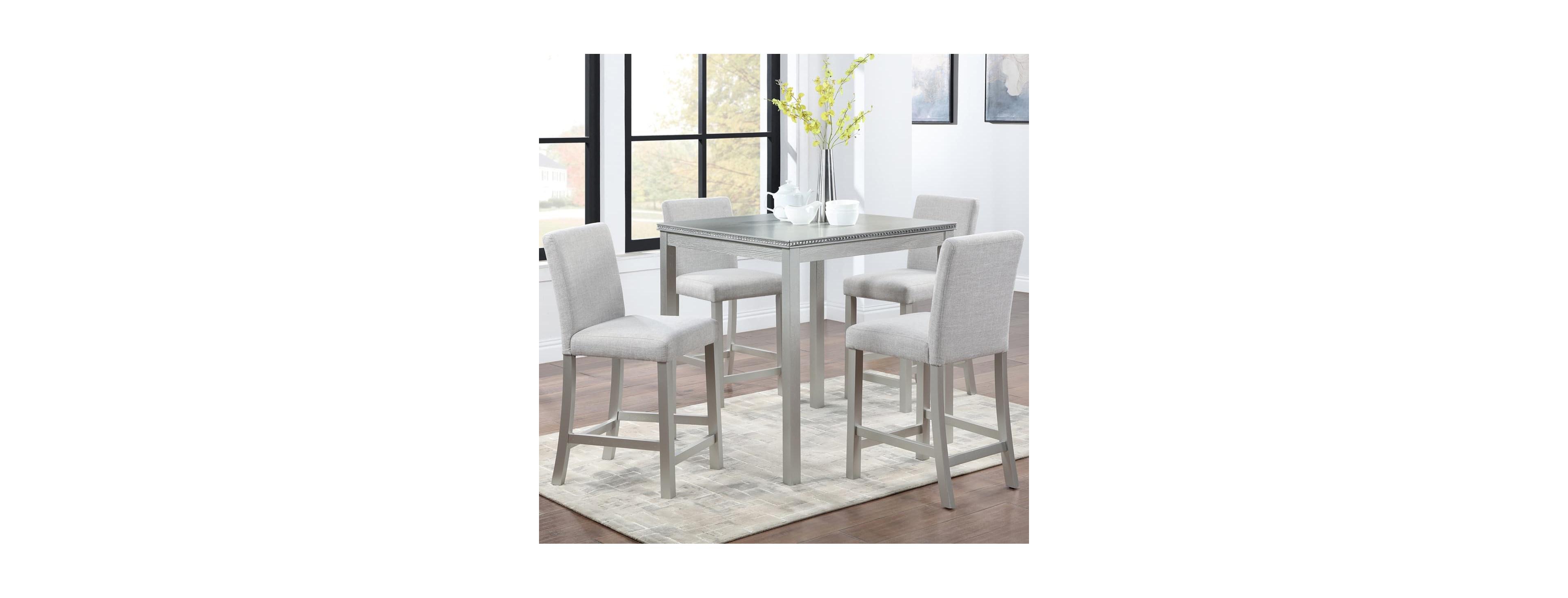5-Piece Counter Height Dining Set with 4 Upholstered Chairs, 34.5" Square Table Crystal Trim for Small Room-Maison Boucle
