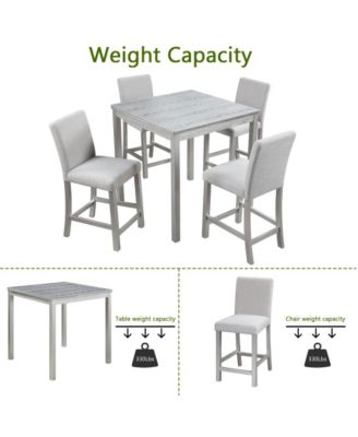 5-Piece Counter Height Dining Set with 4 Upholstered Chairs, 34.5" Square Table with Crystal Trim for Small Dining Room-Maison Boucle