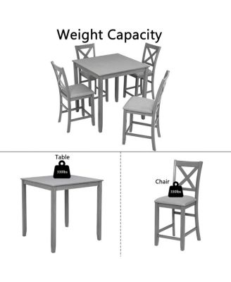 5-Piece Counter Height Dining Set, Solid Acacia Wood Table and 4 Upholstered Chairs for Kitchen or Small Dining Space-Maison Boucle