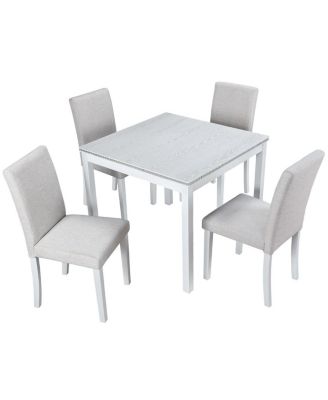 5-Piece Square Dining Table Set with 4 Upholstered Chairs, Crystal Trim Wood Table for Kitchen or Small Dining Room-Maison Boucle